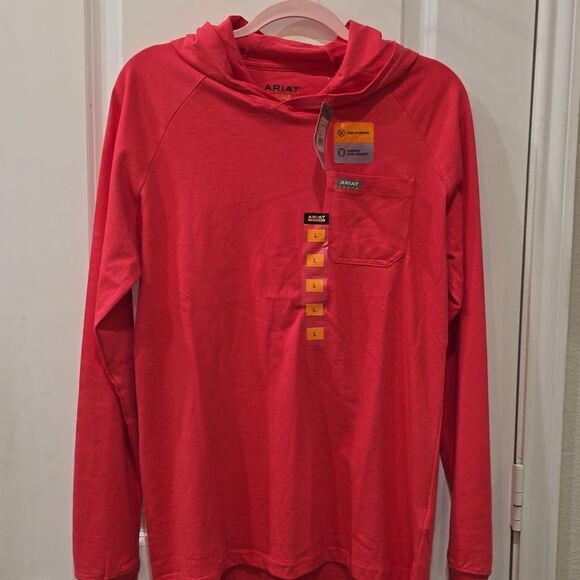 Ariat Rebar Cotton Strong Hooded T-Shirt- Mineral Red - Picture 7 of 8